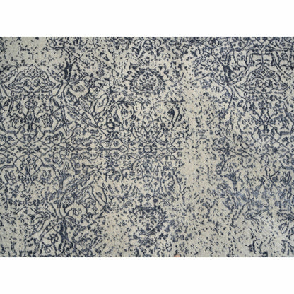 9'1"X12' Hand Loomed Light Gray Fine Jacquard Wool And Art Silk Rug