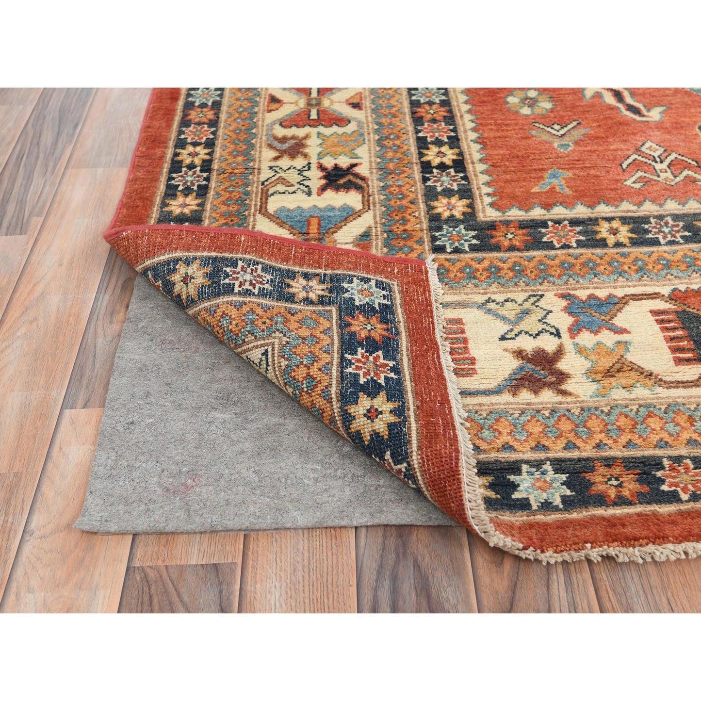9'X11'9" Crimson Red Special Kazak Wool Hand Knotted Oriental Rug