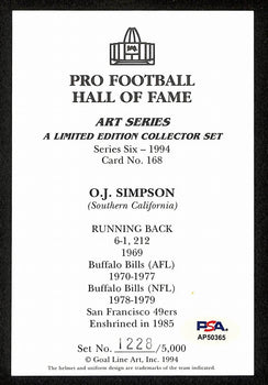 O.J. Simpson Signed/Auto 1994 GLAC/Goal Line Art Postcard Bills PSA/DNA 200368