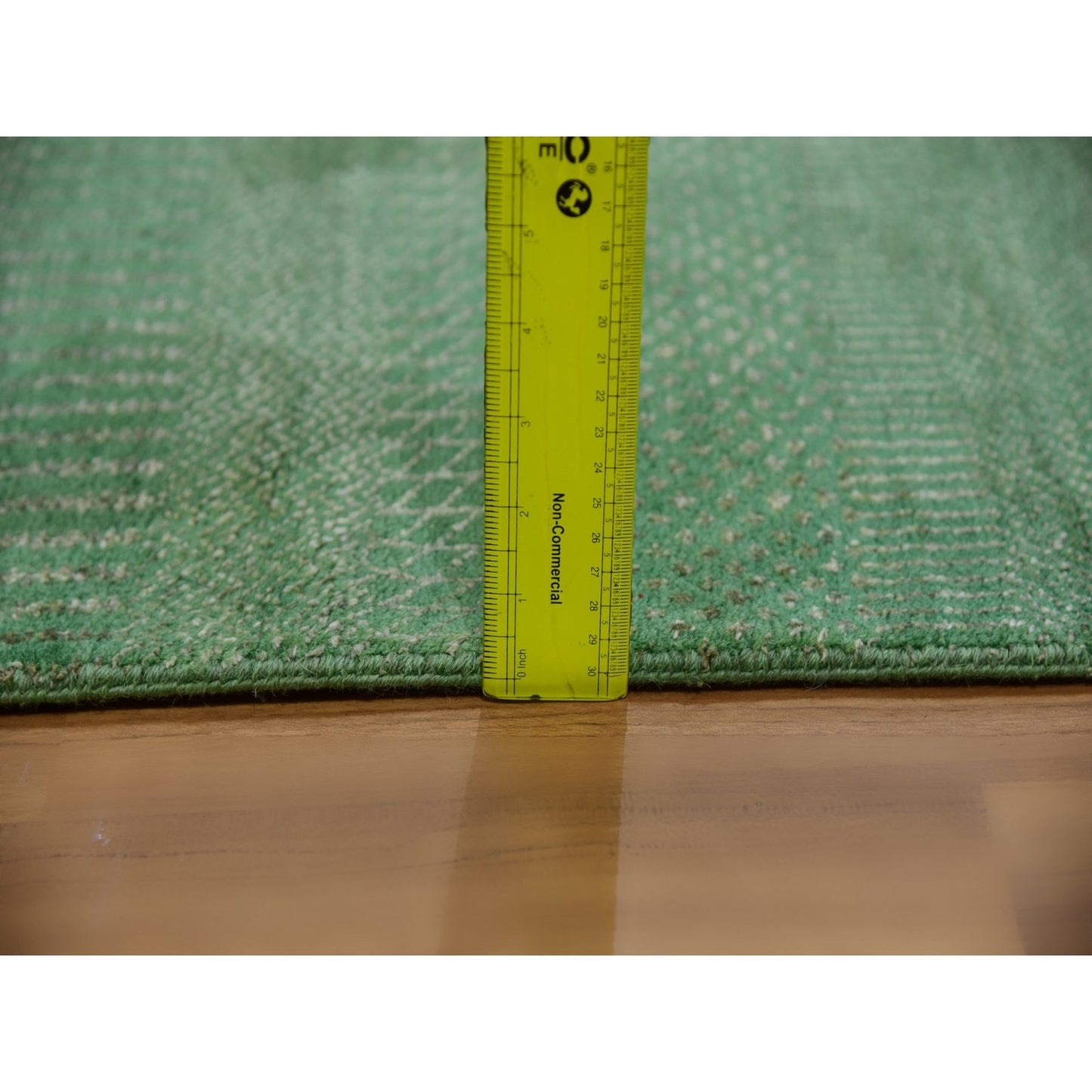 2'9"X10' Blue Dyed Wool And Silk Hand Knotted Grass Design Runner Rug