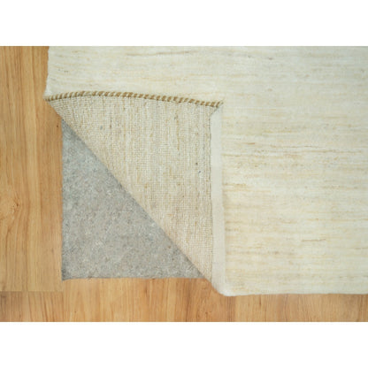 2'5"X8'2" White Plain Luxurious Pure Wool Hand Knotted Runner Rug