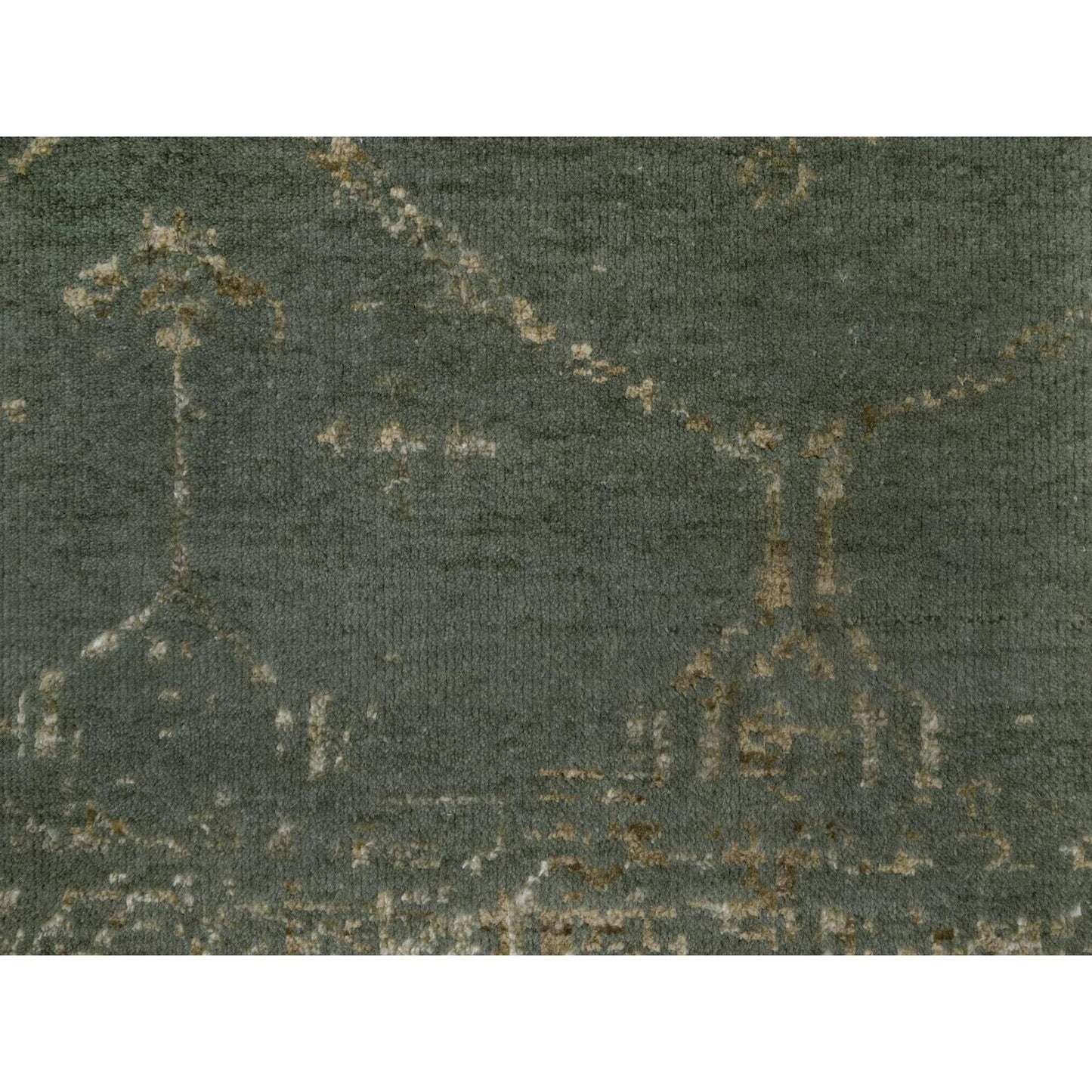 2'x2' Green Modern Design Wool and Silk Hand Knotted Square Mat