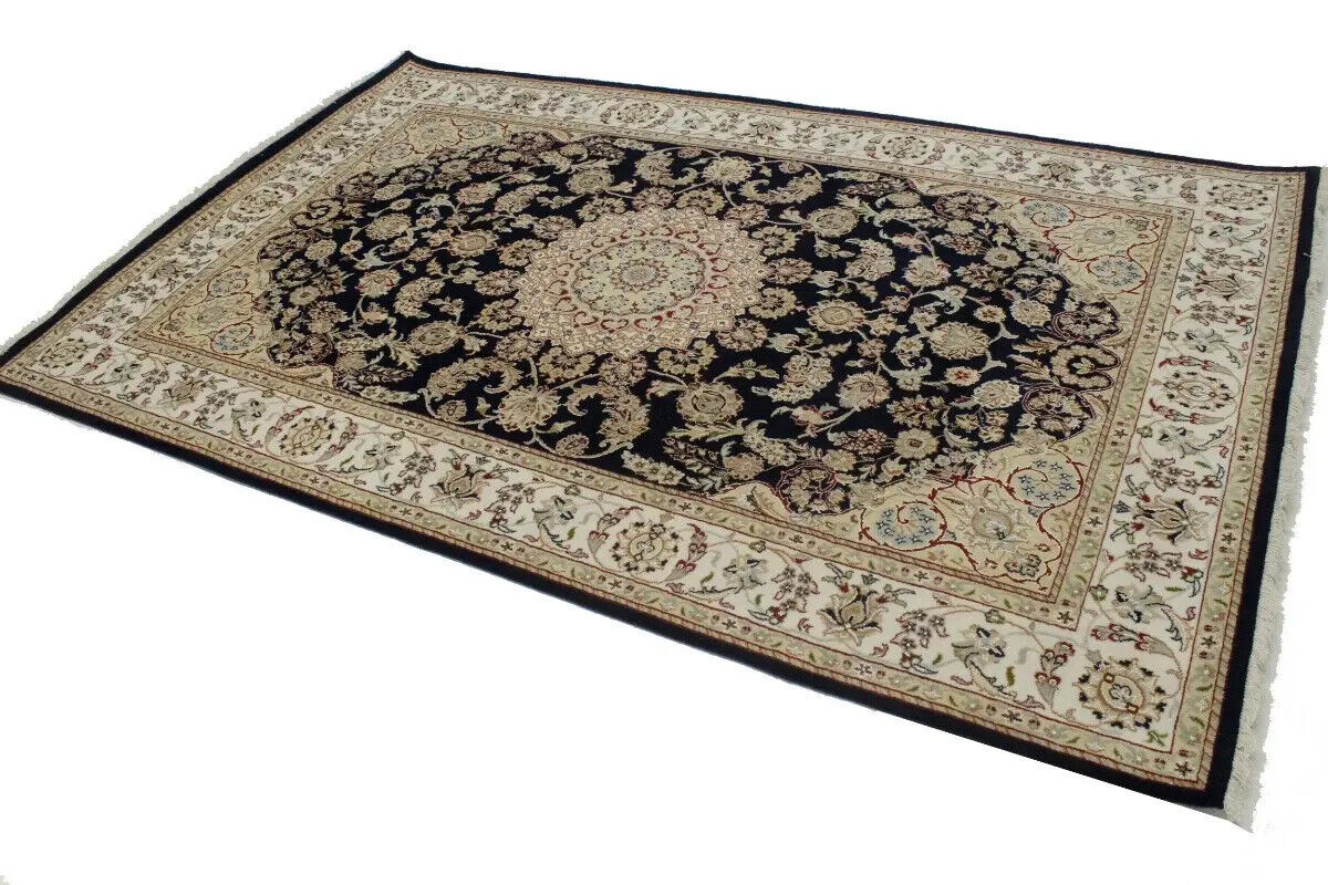 6X9 Ft Hand-Knotted Indo-Nain Oriental Rug Dark