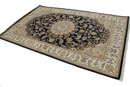 6X9 Ft Hand-Knotted Indo-Nain Oriental Rug Dark