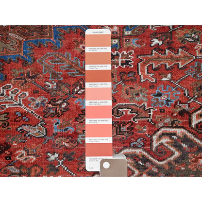 9'8"X12'4" Red Vintage Zoroastrian Heris Even Wear Wool Hand Knotted Rug
