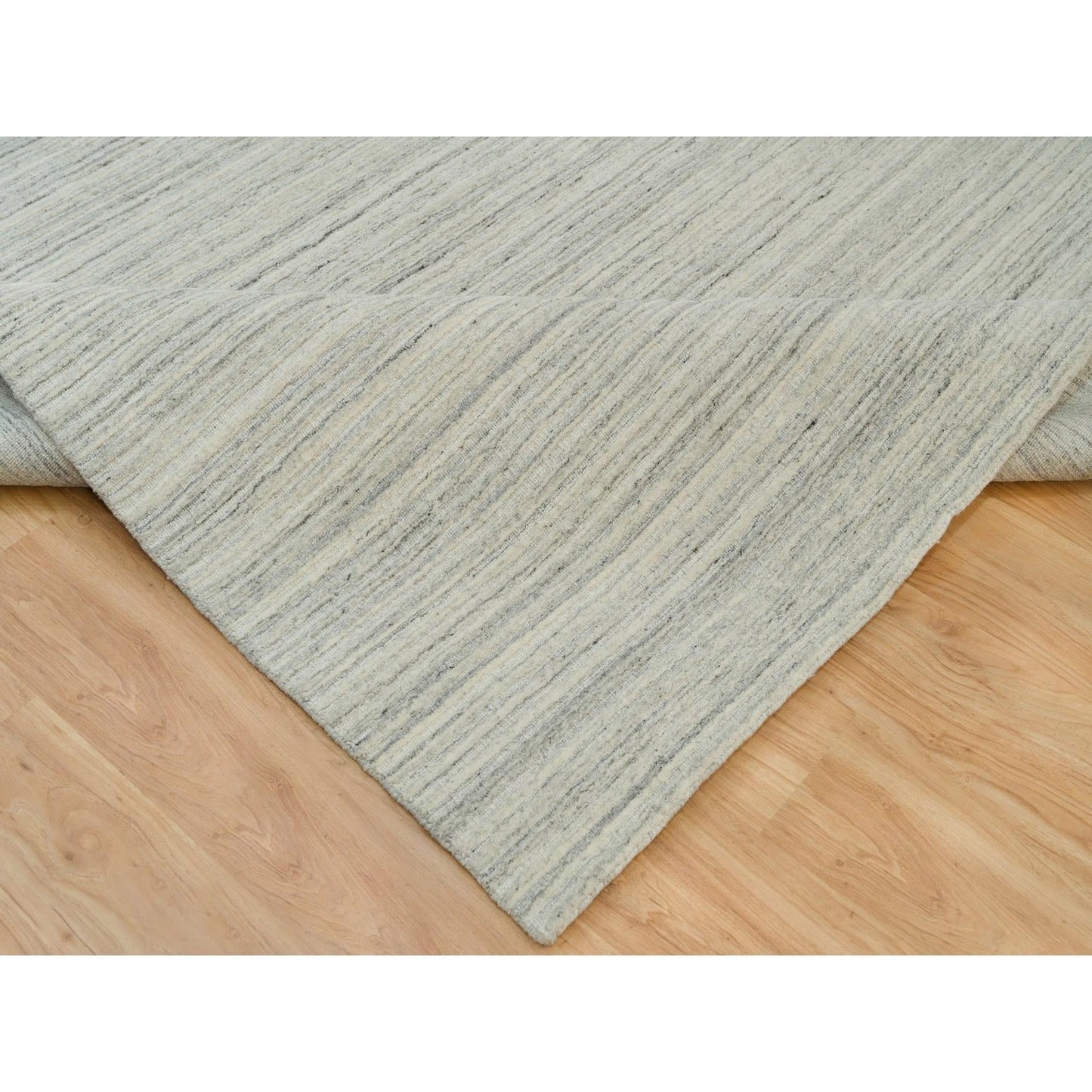 9'1"X12' Alabaster White Hand Loomed Undyed 100% Wool Modern Design Rug