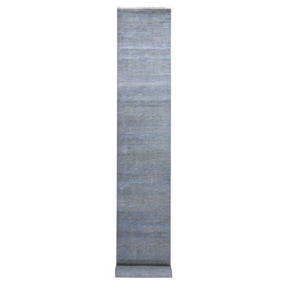 2'7"X16'4" Blue Wool And Silk Hand Knotted Modern Xl Runner Rug