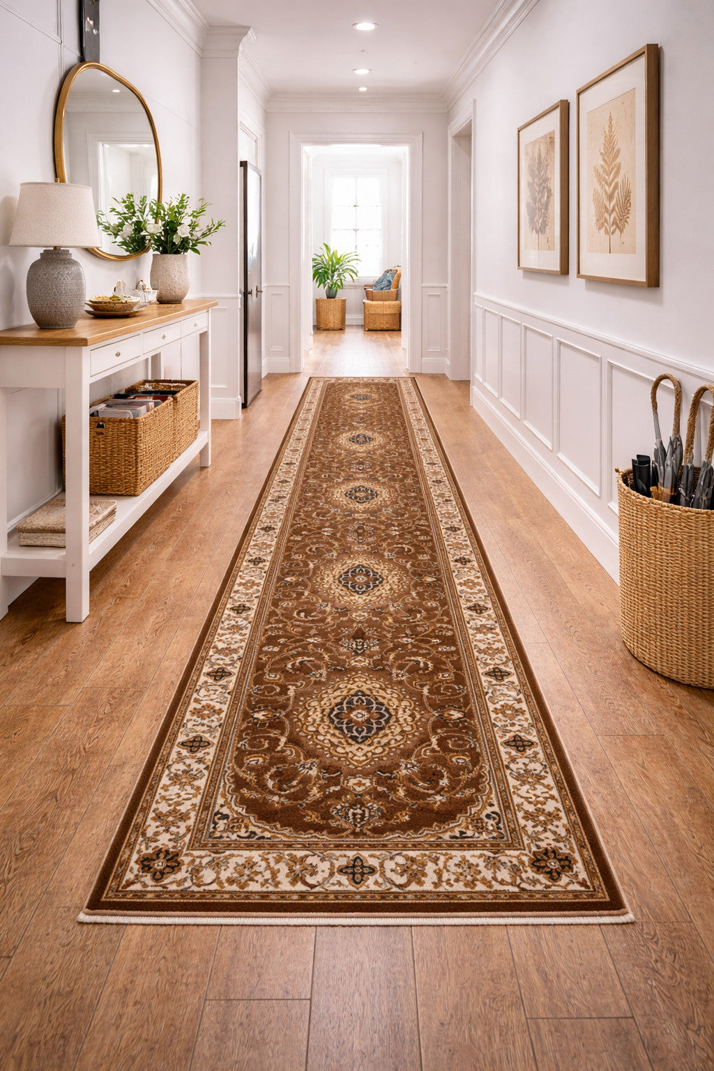 Classic Brown Floral Vintage Style 3x12 Machine Made Oriental Rug Runner