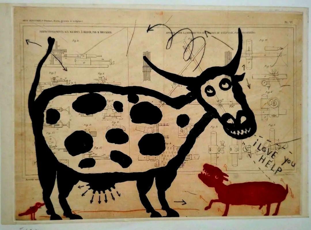 Raymond Waydelich (French, B. 1938) - Cow Original Serigraph Print Signed Framed