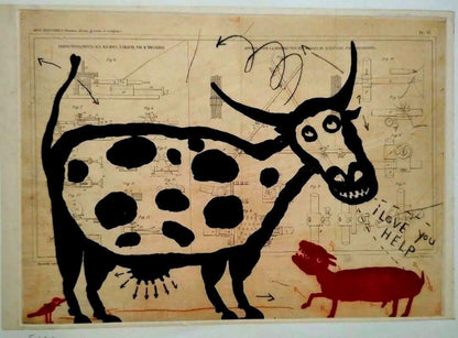 Raymond Waydelich (French, B. 1938) - Cow Original Serigraph Print Signed Framed