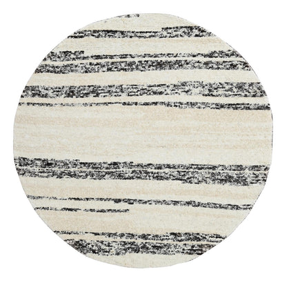 8'X8' Dark Brown And Ivory Striae Design Wool Hand Knotted Round Rug