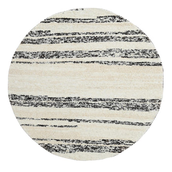 8'X8' Dark Brown And Ivory Striae Design Wool Hand Knotted Round Rug