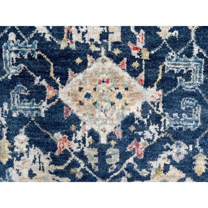 2'8"X8' Blue Erased Heriz All Over Design Hand Knotted Wool Runner Rug