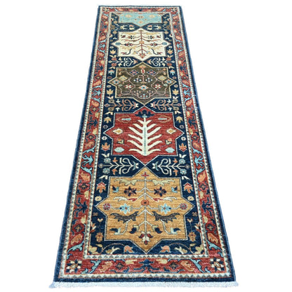 2'6"X7'10" Blue Caucasian Akstafa Design All Wool Hand Knotted Runner Rug