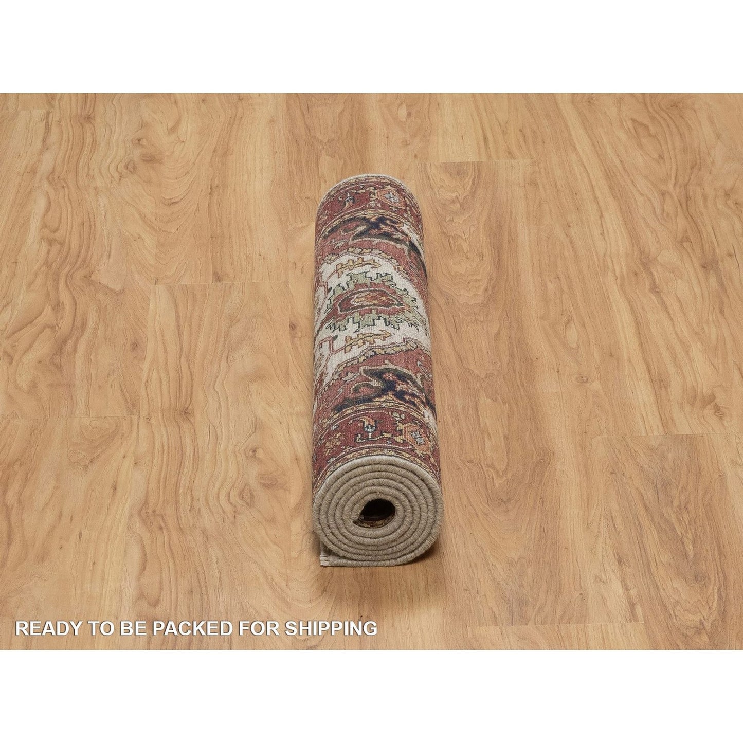 2'7"X6'1" Ivory Hand Knotted Rug Antiqued Heris Re-Creation Wool Runner