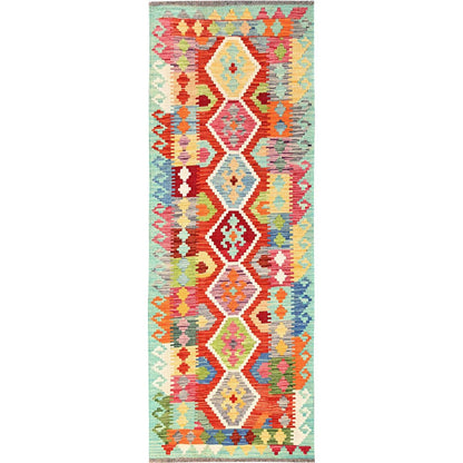 2'8"X8' Colorful Afghan Kilim 100% Wool Rug Flat Weave Hand Woven Runner