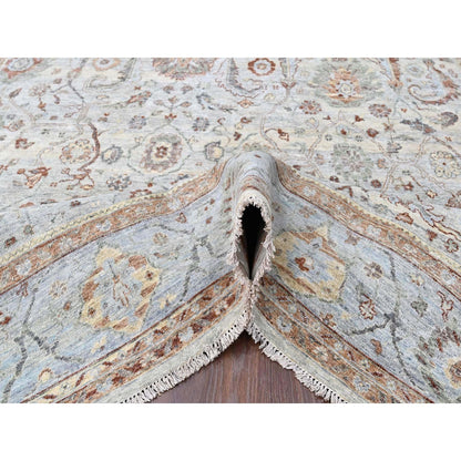 9'X11'9" Gray Pure Wool Antiqued Ziegler Mahal Design Hand Knotted Rug