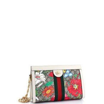 Gucci Ophidia Chain Shoulder Bag Flora Gg Coated Canvas Small