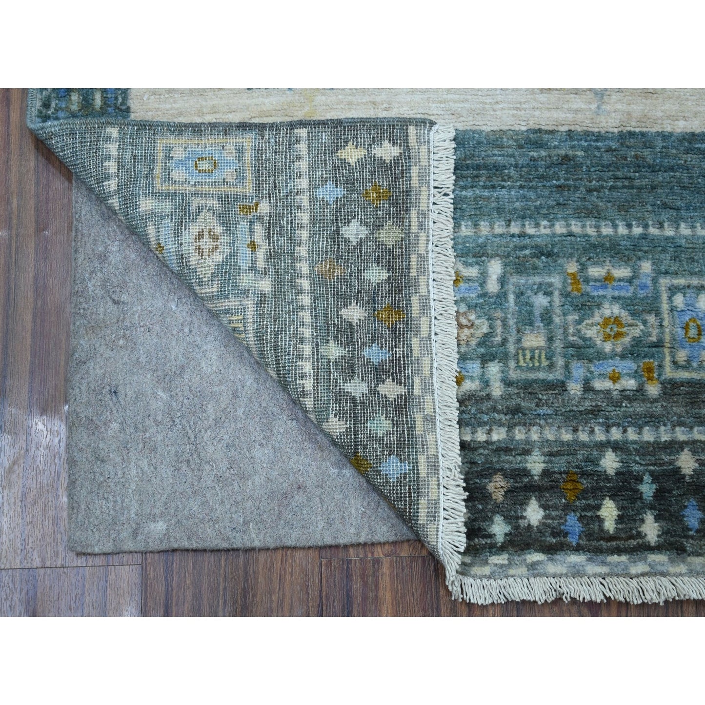 2'7"X9'6"Light Blue Folk Art Kashkuli Gabbeh Wool Hand-Knotted Ethnic Rug