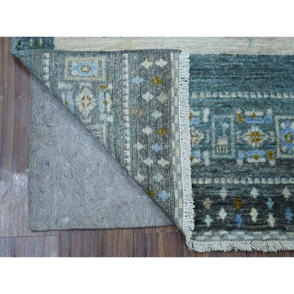 2'7"X9'6"Light Blue Folk Art Kashkuli Gabbeh Wool Hand-Knotted Ethnic Rug