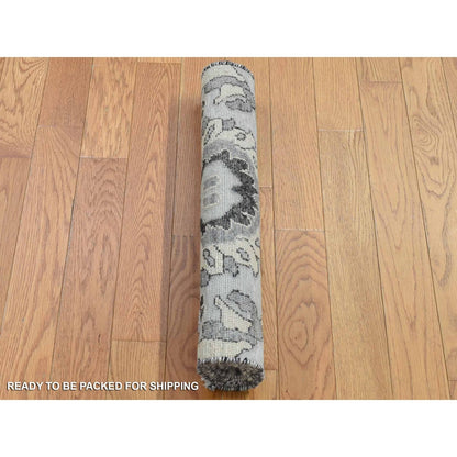 2'1"X3'1" Ivory Wool Oushak Design Hand Knotted Sample Fragment Mat Rug