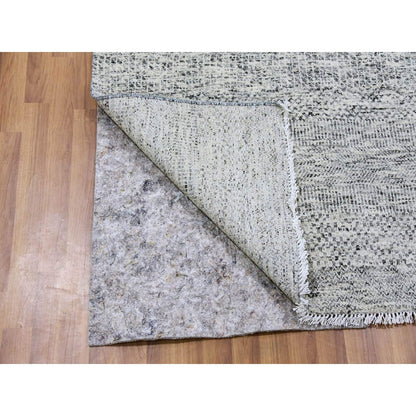 4'X12'2" Gray Grass Design Undyed Wool Hand Knotted Wide Runner Rug