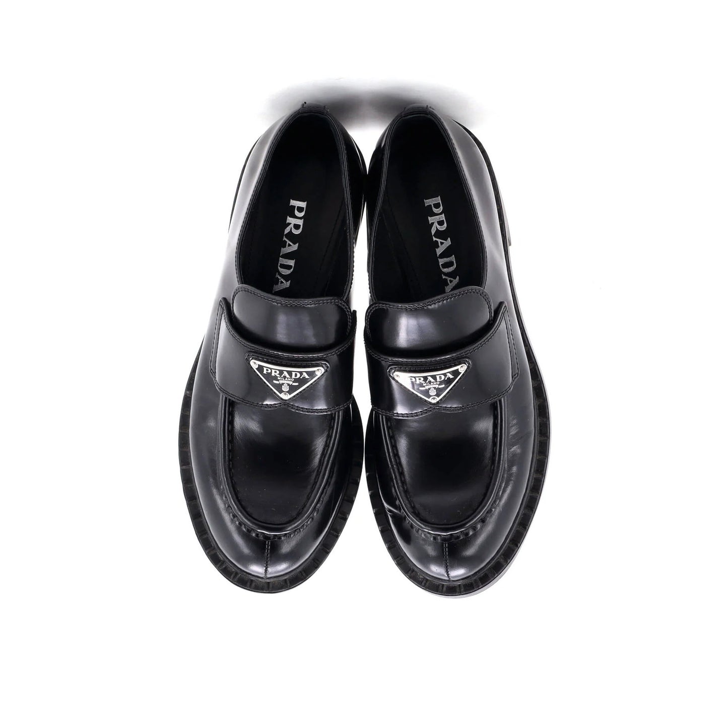 Prada Women'S Triangle Logo Loafers Spazzolato Leather