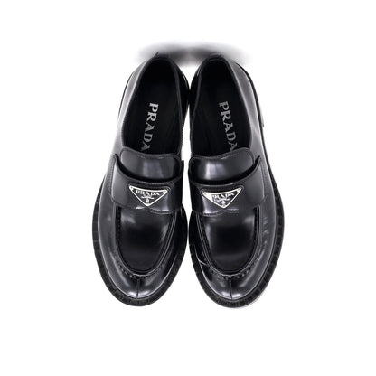 Prada Women'S Triangle Logo Loafers Spazzolato Leather