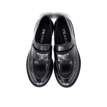 Prada Women'S Triangle Logo Loafers Spazzolato Leather