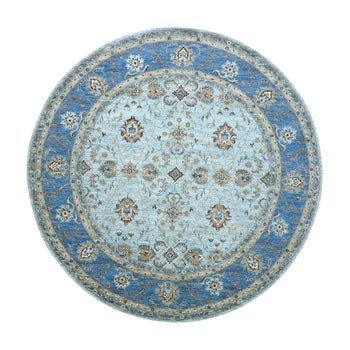 9'X9' Blue Agra Shah Abbas Flower Design Pure Wool Hand Knotted Round Rug