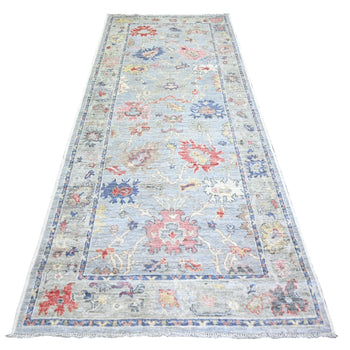 4'X10' Gray Afghan Angora Oushak Pure Wool Hand Knotted Wide Runner Rug