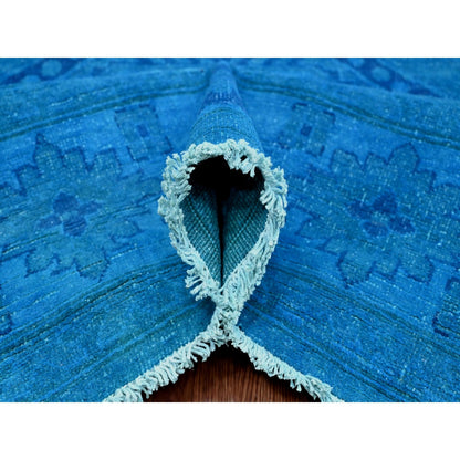 7'8"X10'1" Blue Hand Knotted Overdyed Kazak Geometric Design All Wool Rug