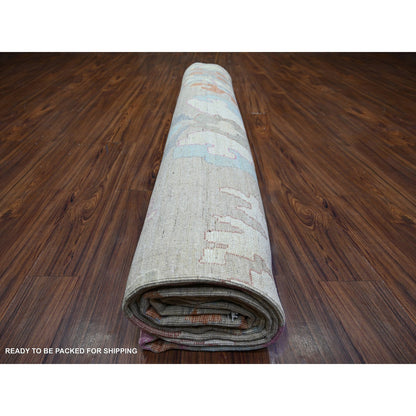 11'10"X15'5" Gray, Wool, Hand Knotted Afghan Angora Oushak, Oversized Rug