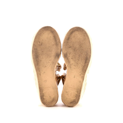 Chanel Women'S Logo Strap Wedge Sandals Quilted Leather