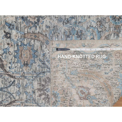 2'6"X27'9" White Leaf Design Silk & Textured Wool Hand Knotted Runner Rug