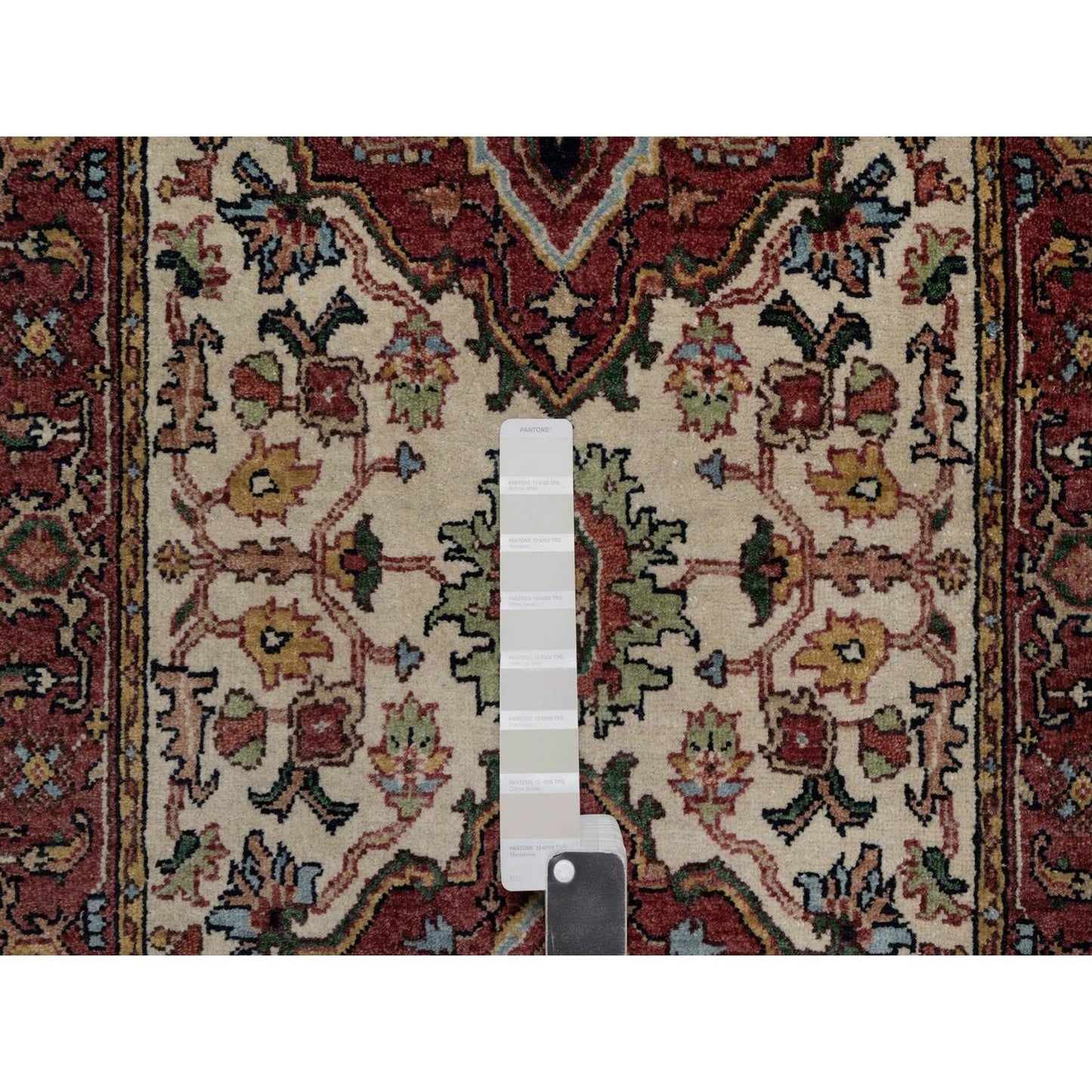 2'6"X14'2" Ivory Rug Antiqued Heris Re-Creation Hand Knotted Wool Runner