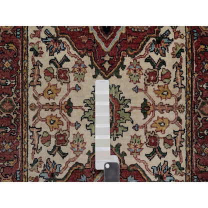 2'6"X14'2" Ivory Rug Antiqued Heris Re-Creation Hand Knotted Wool Runner