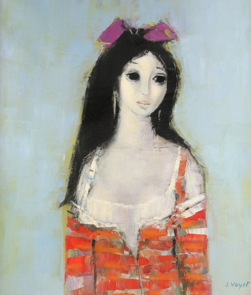 Jacques Voyet (French) Signed Original Painting Oil On Canvas Framed - Girl