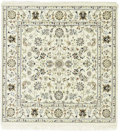 Hand-Knotted Cream Floral Classic Indo-Nain