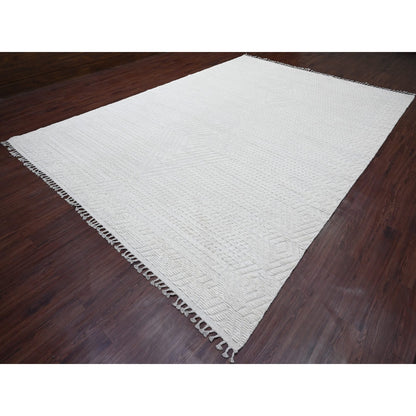 9'10"X14'1" White Moroccan Weave Diamond Pattern Hand Knotted Wool Rug