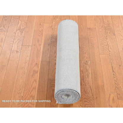 2'7"X8'4" Ivory Grass Design Gabbeh Wool And Silk Hand Knotted Runner Rug