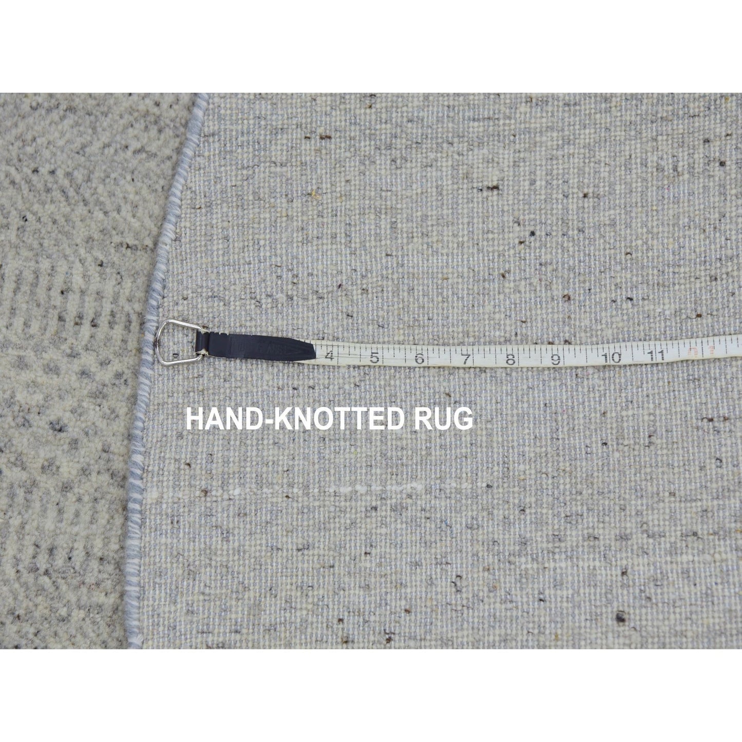 Rug 5'x5' Perfect Gray Undyed Wool Hand Knotted Grass Design Round
