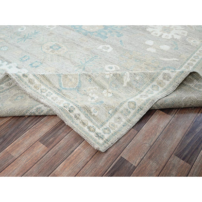 9'2"X11'10" Oyster Gray Afghan Oushak Leaf Design All Wool Hand Knotted Rug