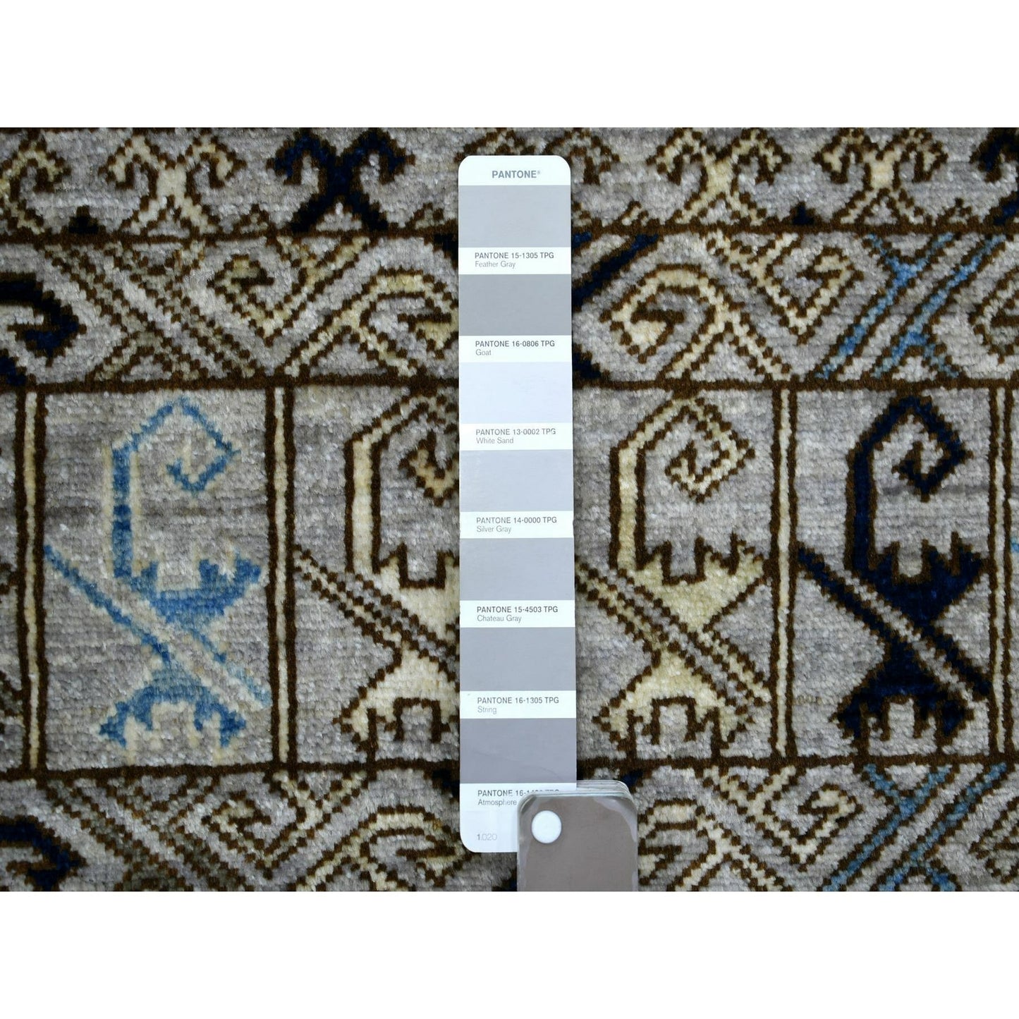4'1"X9'7" Gray Turkeman Ersari Pure Wool Hand Knotted Wide Runner Rug