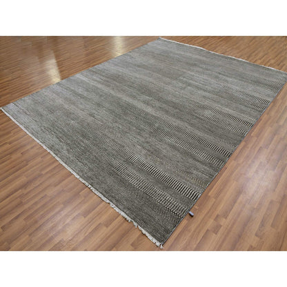 8'1"X10'3" Davy Gray Wool And Silk Hand Knotted Modern Grass Design Rug