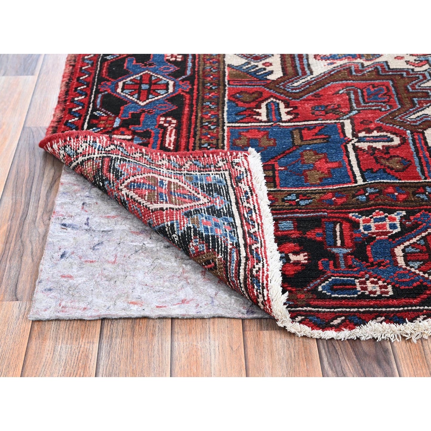 8'X11'3" Red Semi Antique Zoroastrian Heris Even Wear Hand Knotted Wool