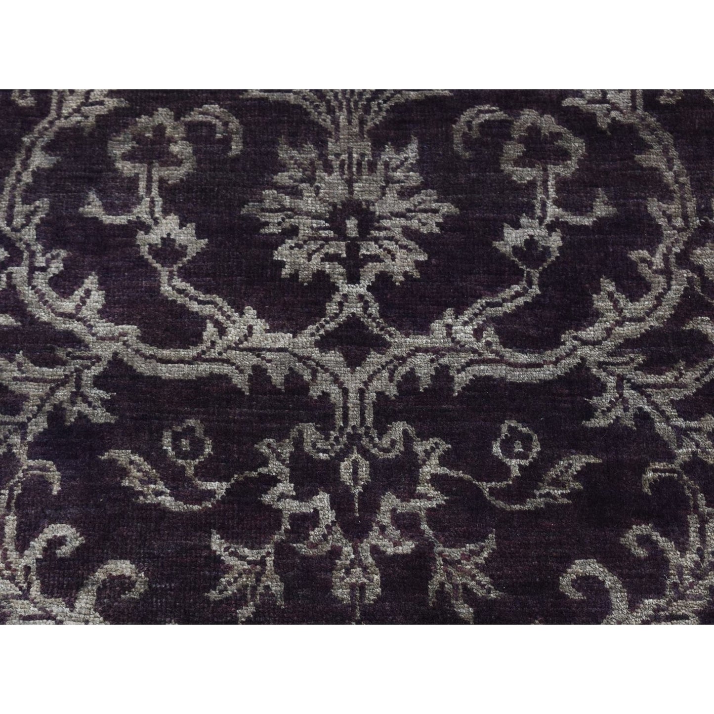 2'5"X9'8" Brown Damask Tone On Tone Wool And Silk Hand Knotted Runner Rug