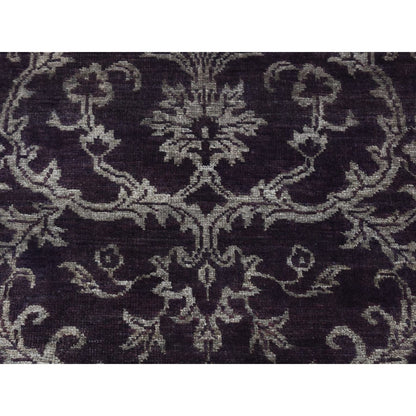 2'5"X9'8" Brown Damask Tone On Tone Wool And Silk Hand Knotted Runner Rug