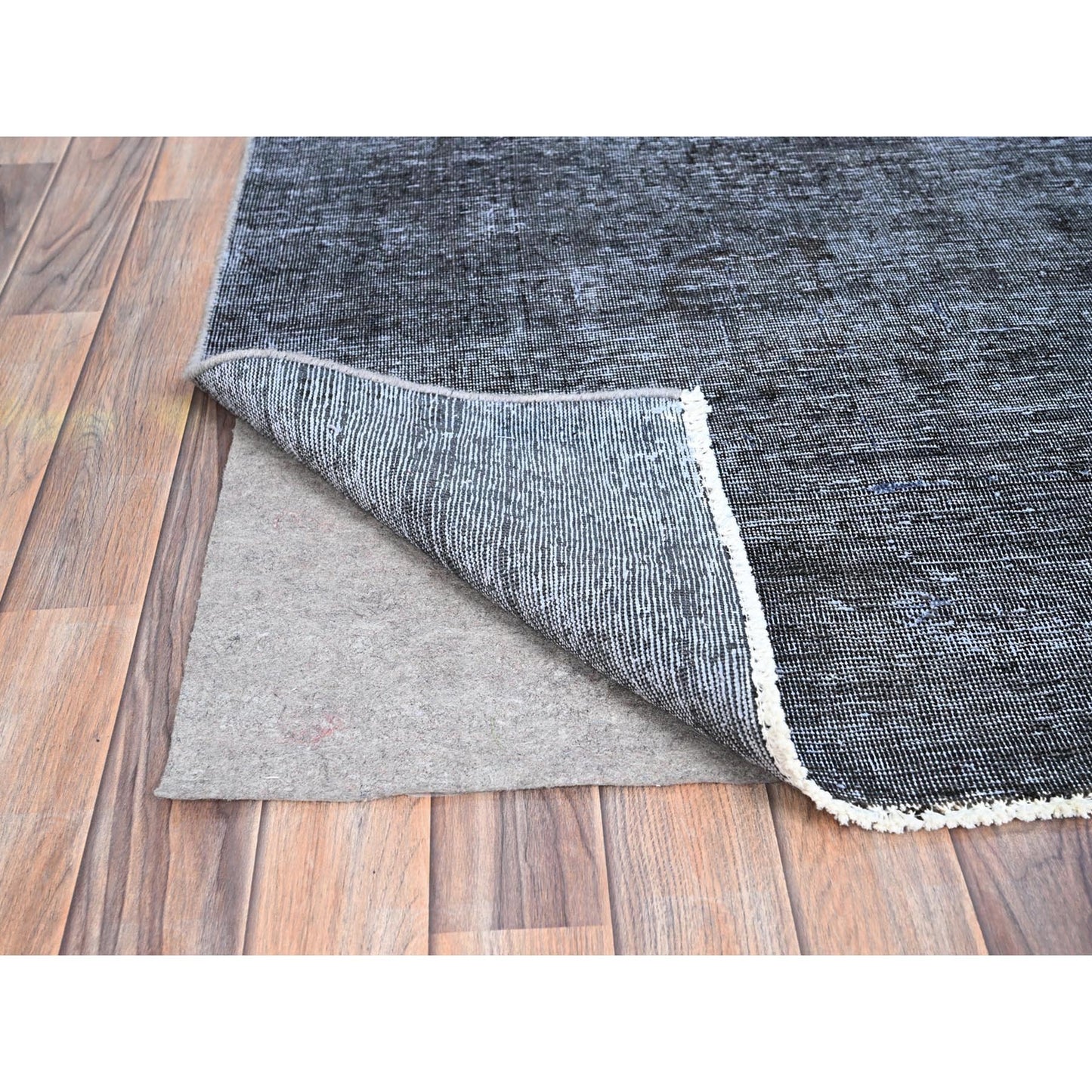 6'3"X9'3" Vulcan Black Hand Knotted Tebraz Evenly Worn Wool Oriental Rug