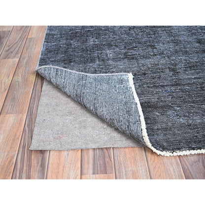 6'3"X9'3" Vulcan Black Hand Knotted Tebraz Evenly Worn Wool Oriental Rug